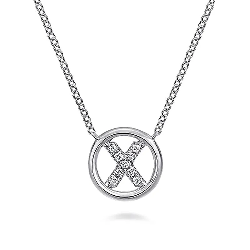 Round Pavé Initial X Pendant Necklace