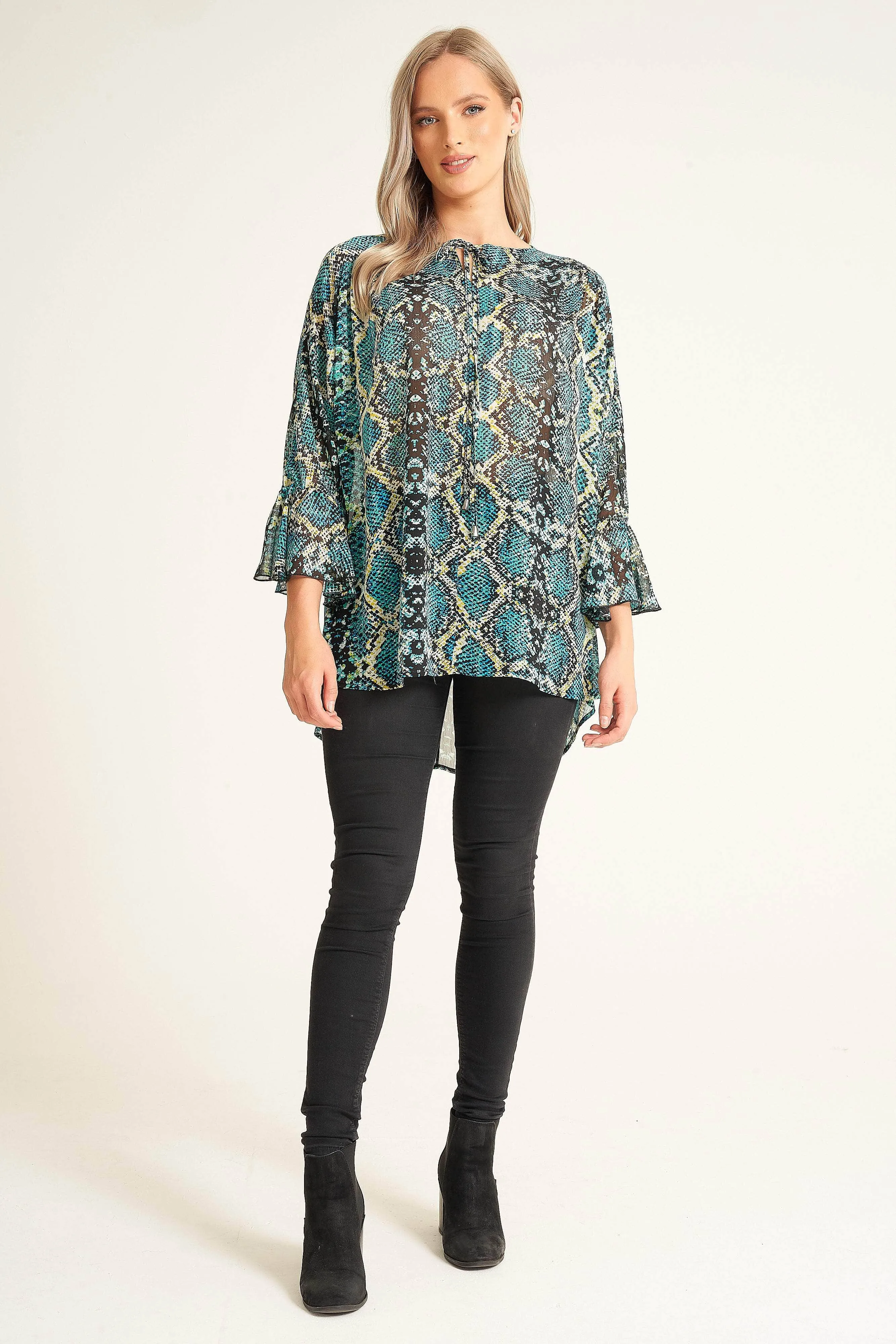 Saloos Tie Neck Flared Sleeve Blouse