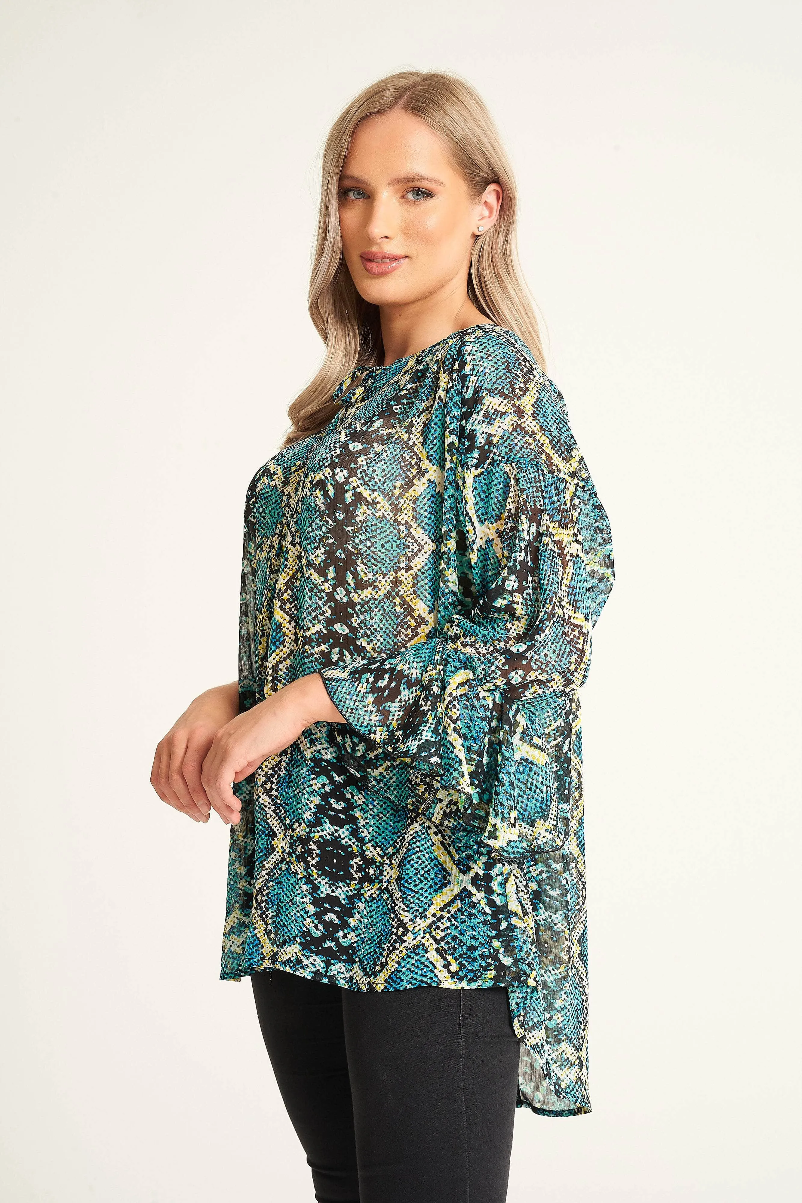 Saloos Tie Neck Flared Sleeve Blouse