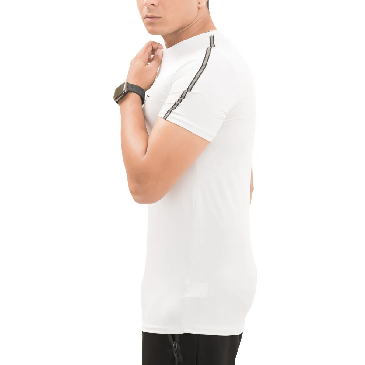 Shoulder Striped V-Neck-White