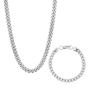 Silver Cuban Chain & Bracelet (8MM)