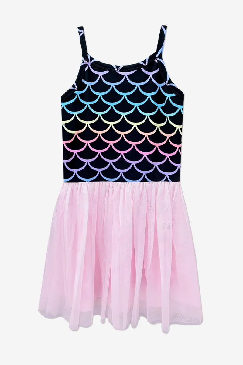 Simply Soft Strappy Be Happy Tulle Dress - Pink Black Ombre Mermaid