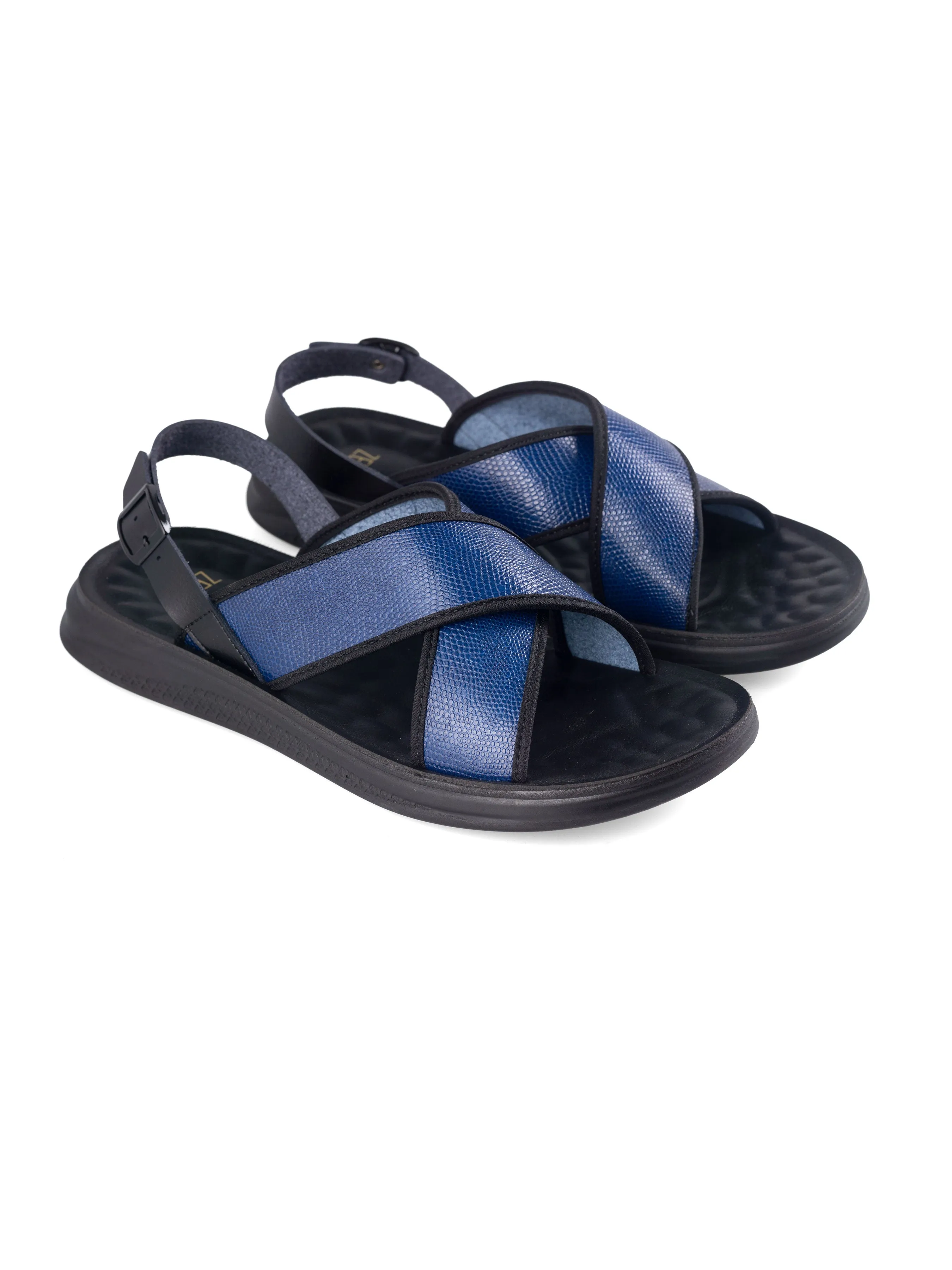 Slingback Cross Strap Sandal - Electric Blue Phyton