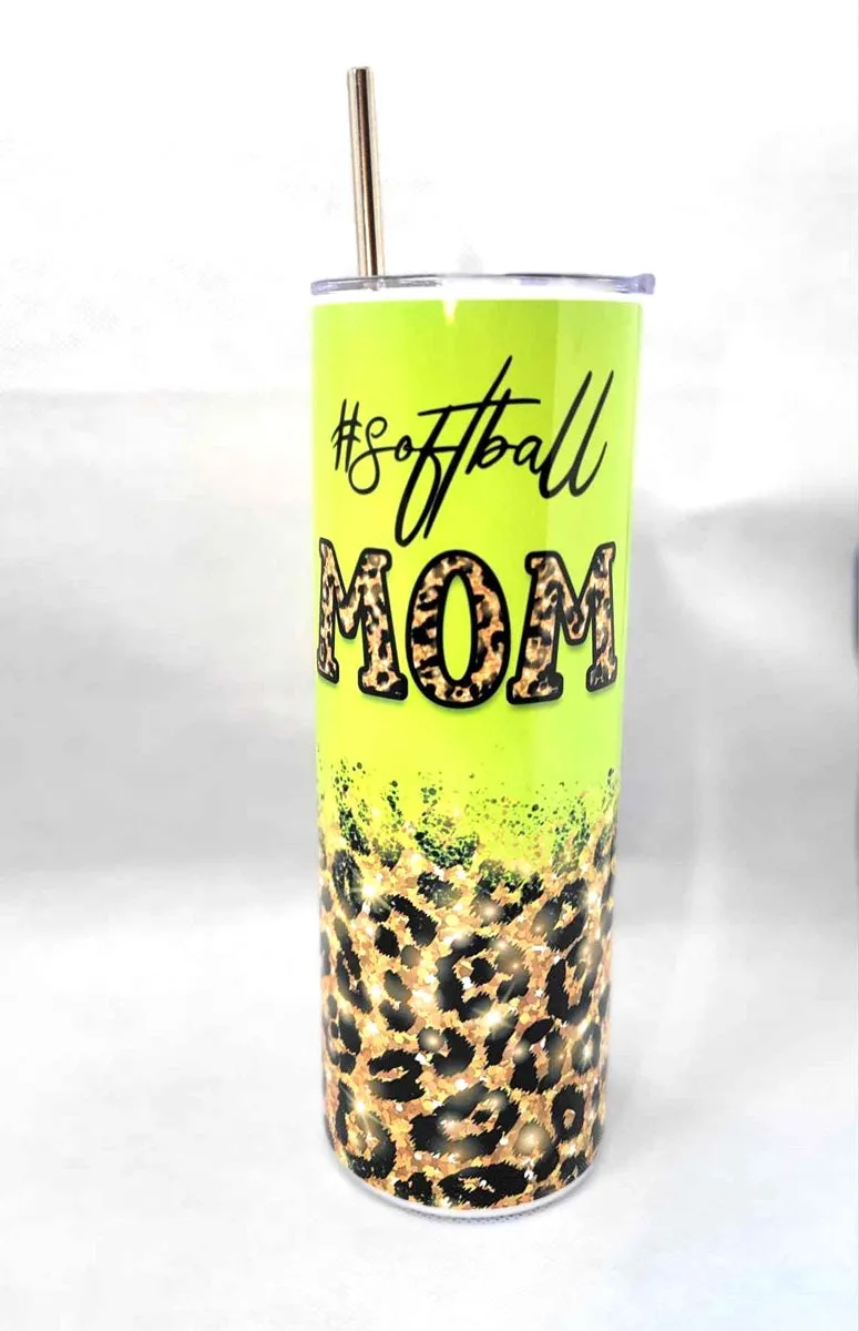 #Softball Mom 20 oz Skinny Tumbler Cup With Straw