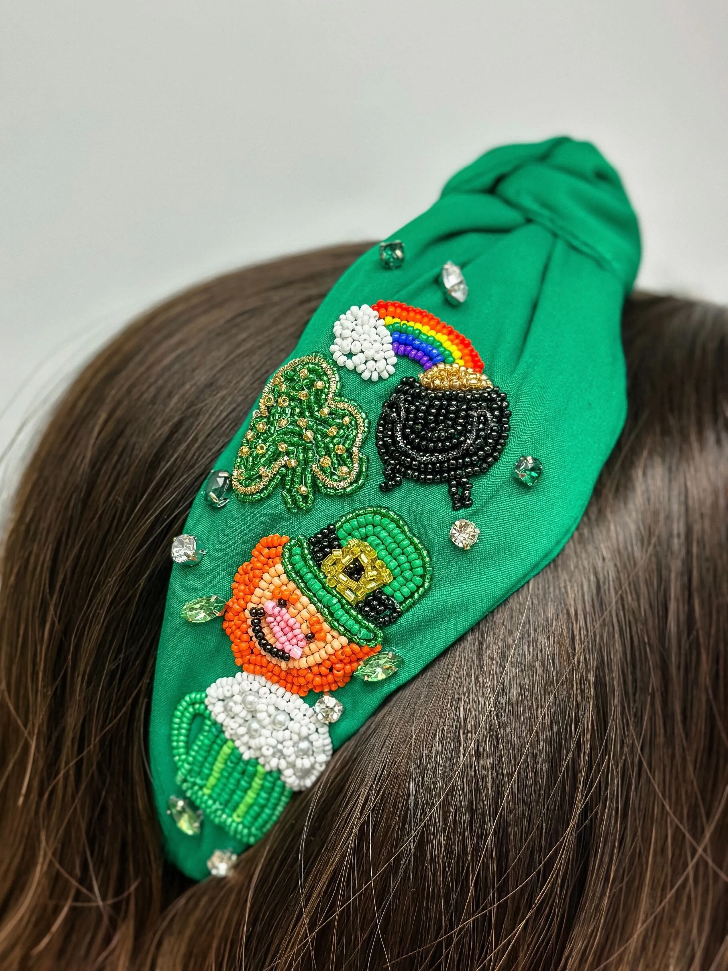 St. Patrick's Scene Beaded Embellished Headband - Green