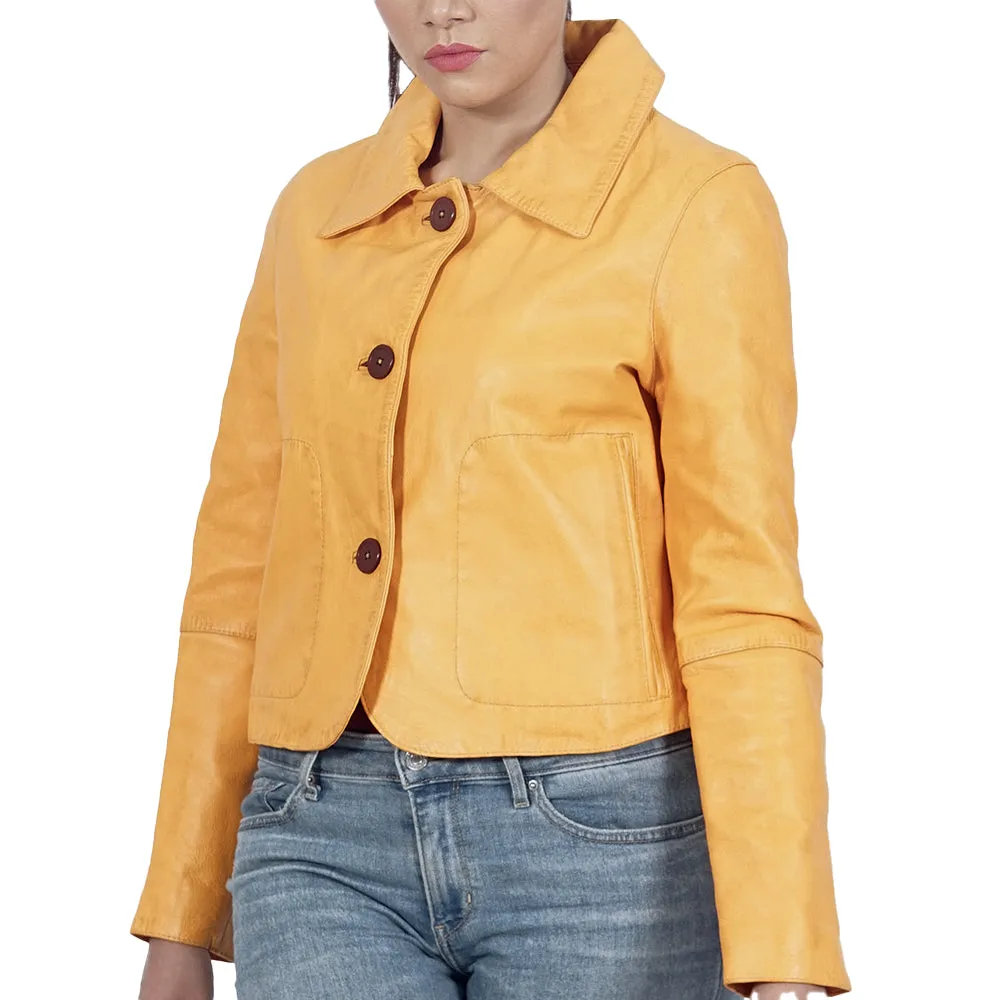 Tan Anna Blazer Yellow Leather Jacket