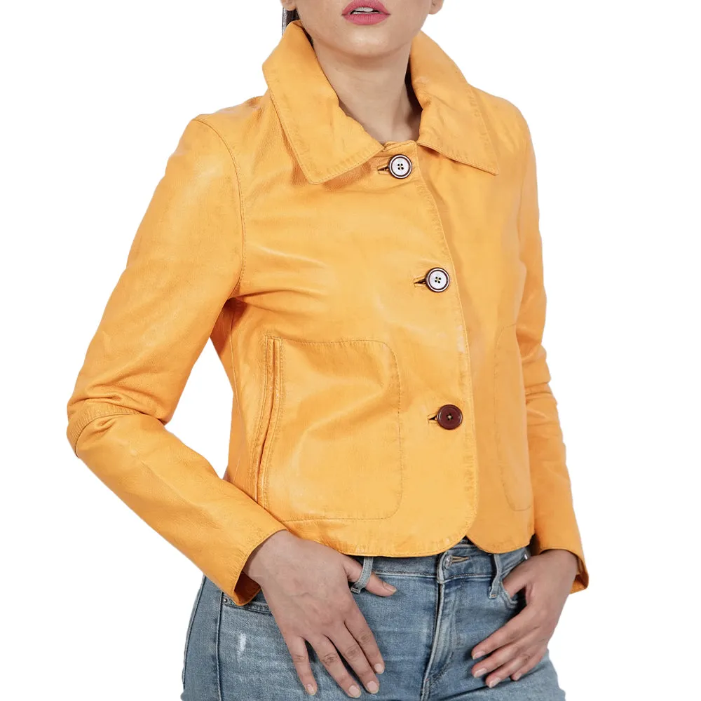 Tan Anna Blazer Yellow Leather Jacket