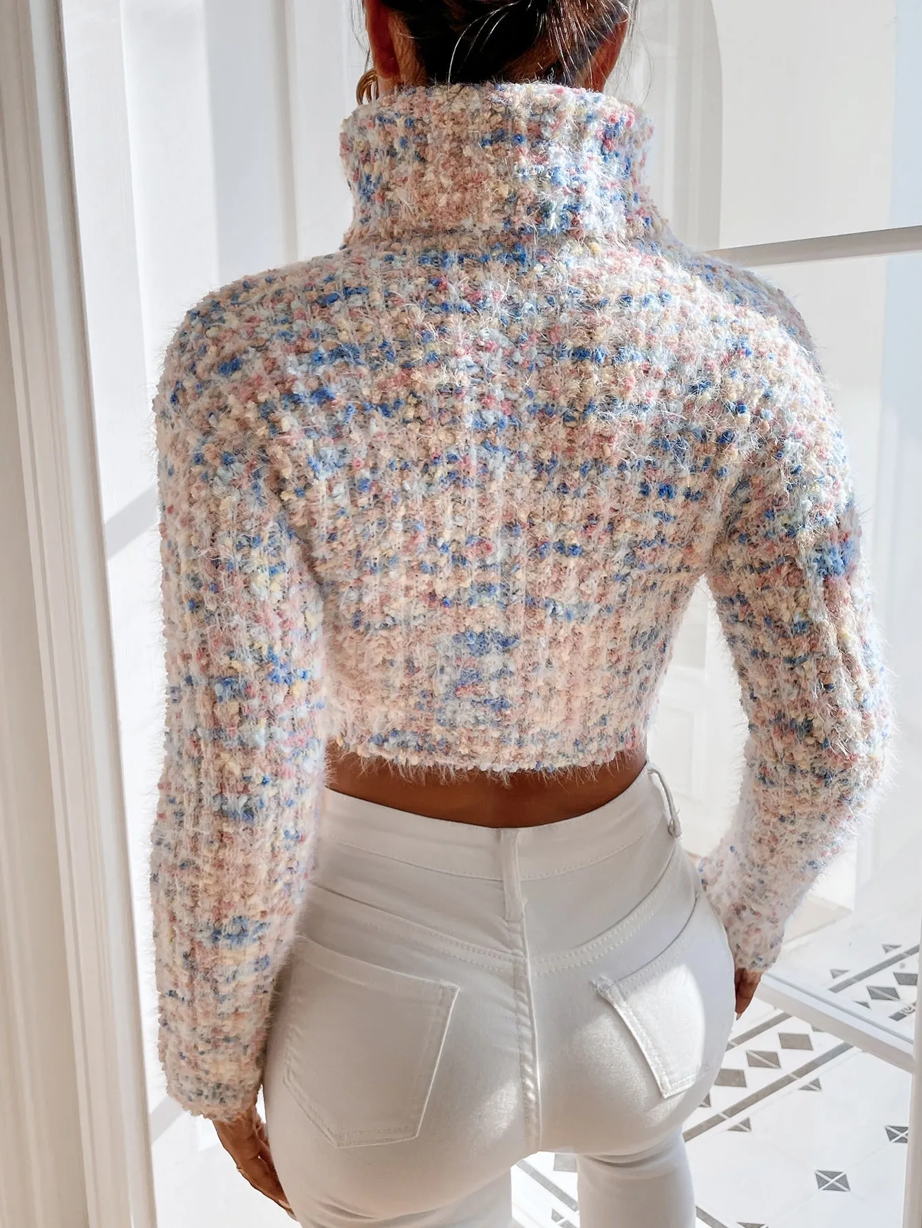 Turtleneck Colorful Knit Crop Sweater