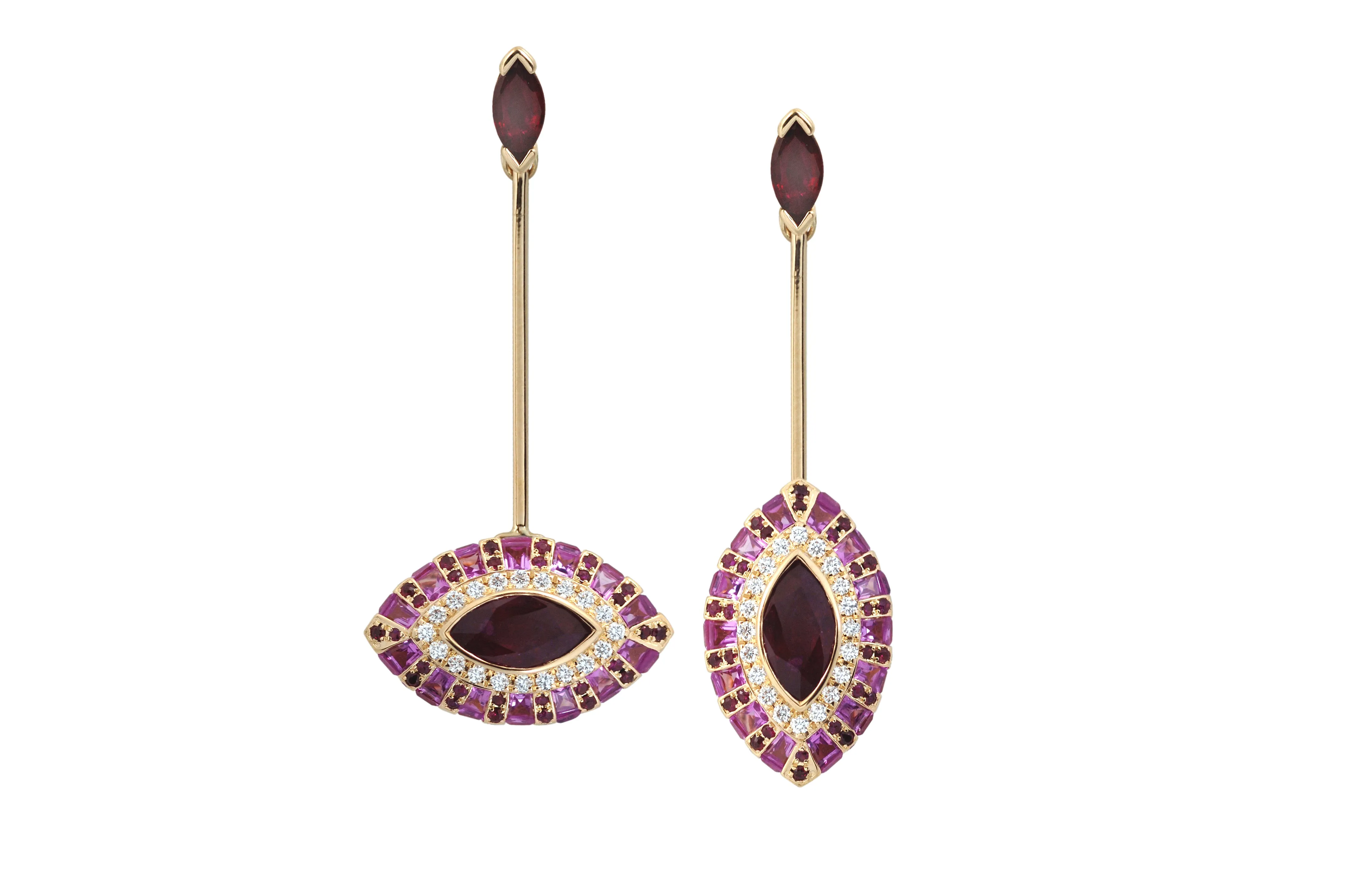 Twist Marquise Eye Pink Sapphire Ruby Diamond X- Earrings