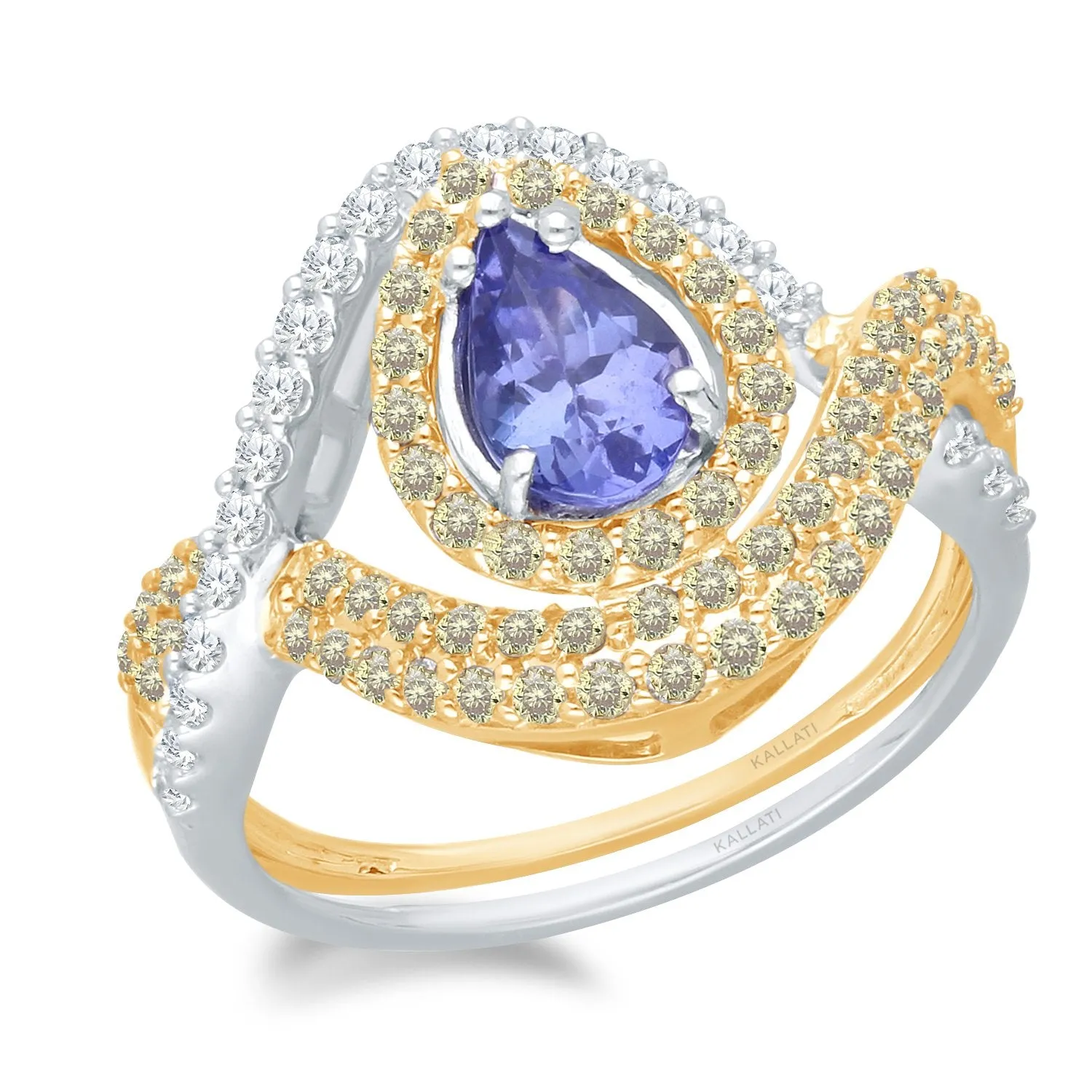 Two Tone Gold Tanzanite with Yellow & White Diamond Renaissance Ring