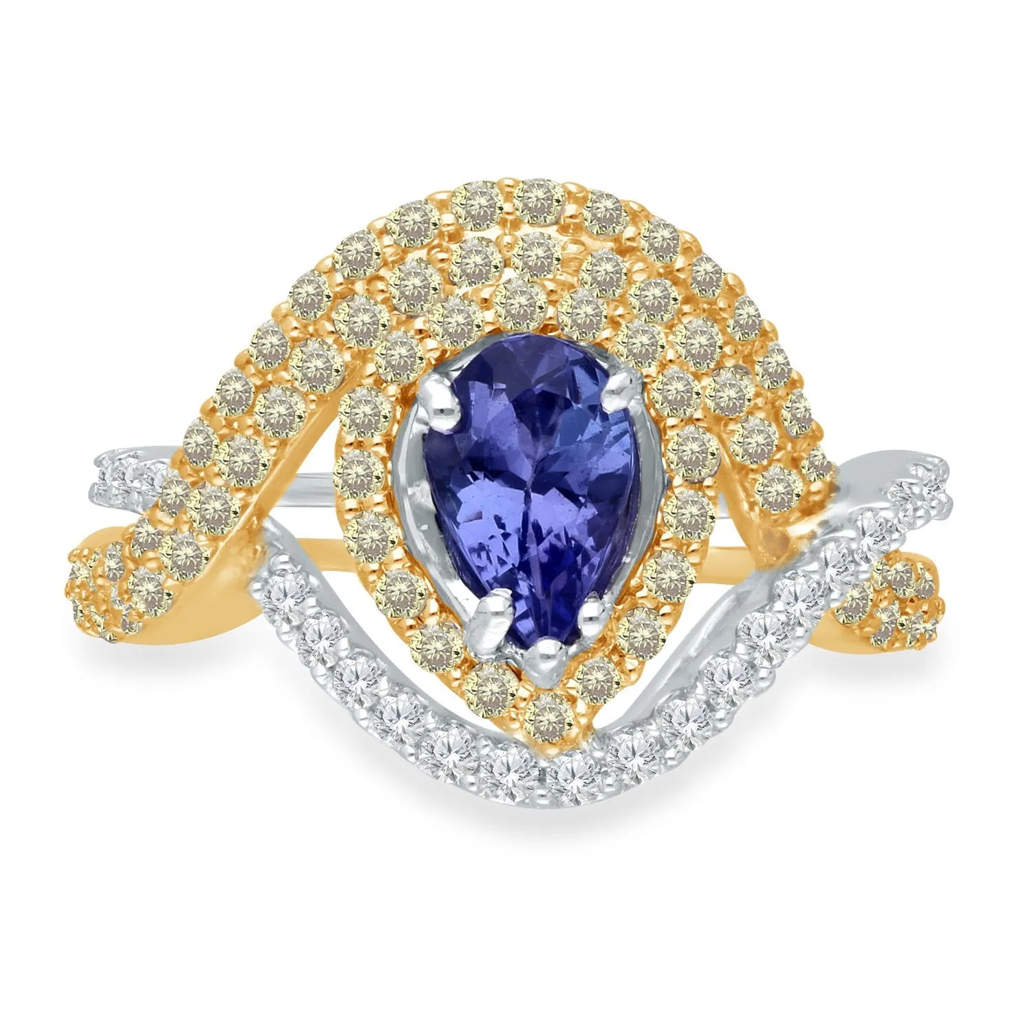 Two Tone Gold Tanzanite with Yellow & White Diamond Renaissance Ring