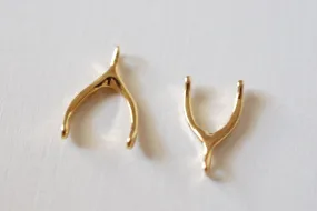 Vermeil Gold Wishbone - 18k gold over sterling Silver Wishbone Pendant, Gold Wishbone Charm, Lucky Wishbone, Wholesale Beads, 7