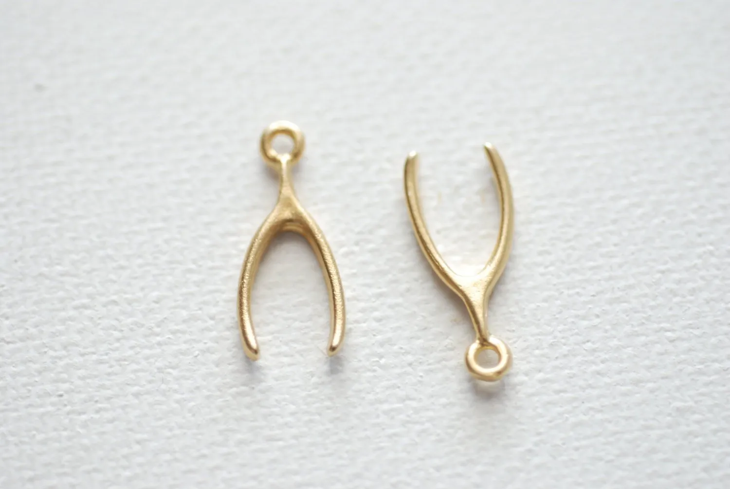 Vermeil Gold Wishbone, 18kt gold plated over Sterling Silver, Matte Wishbone, Wishbone Charm, Wishbone Pendant, Lucky Wishbone, 37