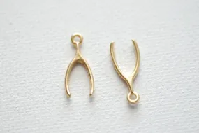 Vermeil Gold Wishbone, 18kt gold plated over Sterling Silver, Matte Wishbone, Wishbone Charm, Wishbone Pendant, Lucky Wishbone, 37