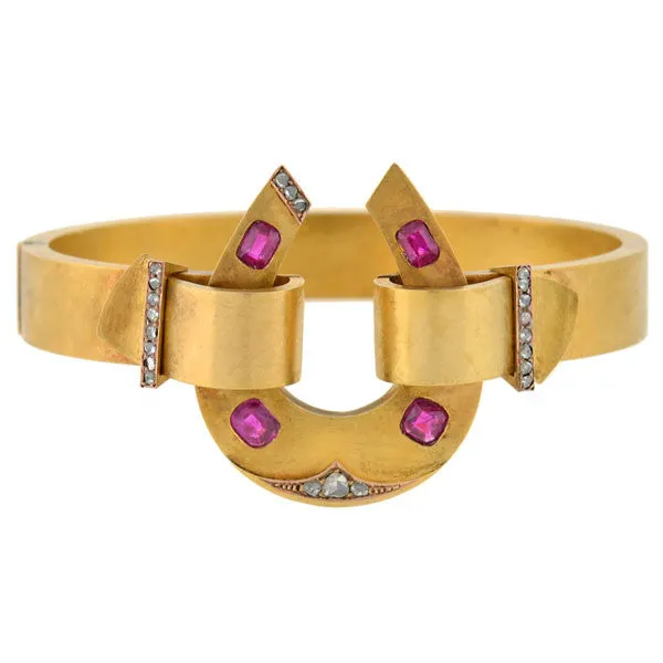 Victorian 18kt Natural Ruby & Diamond Horseshoe Bracelet