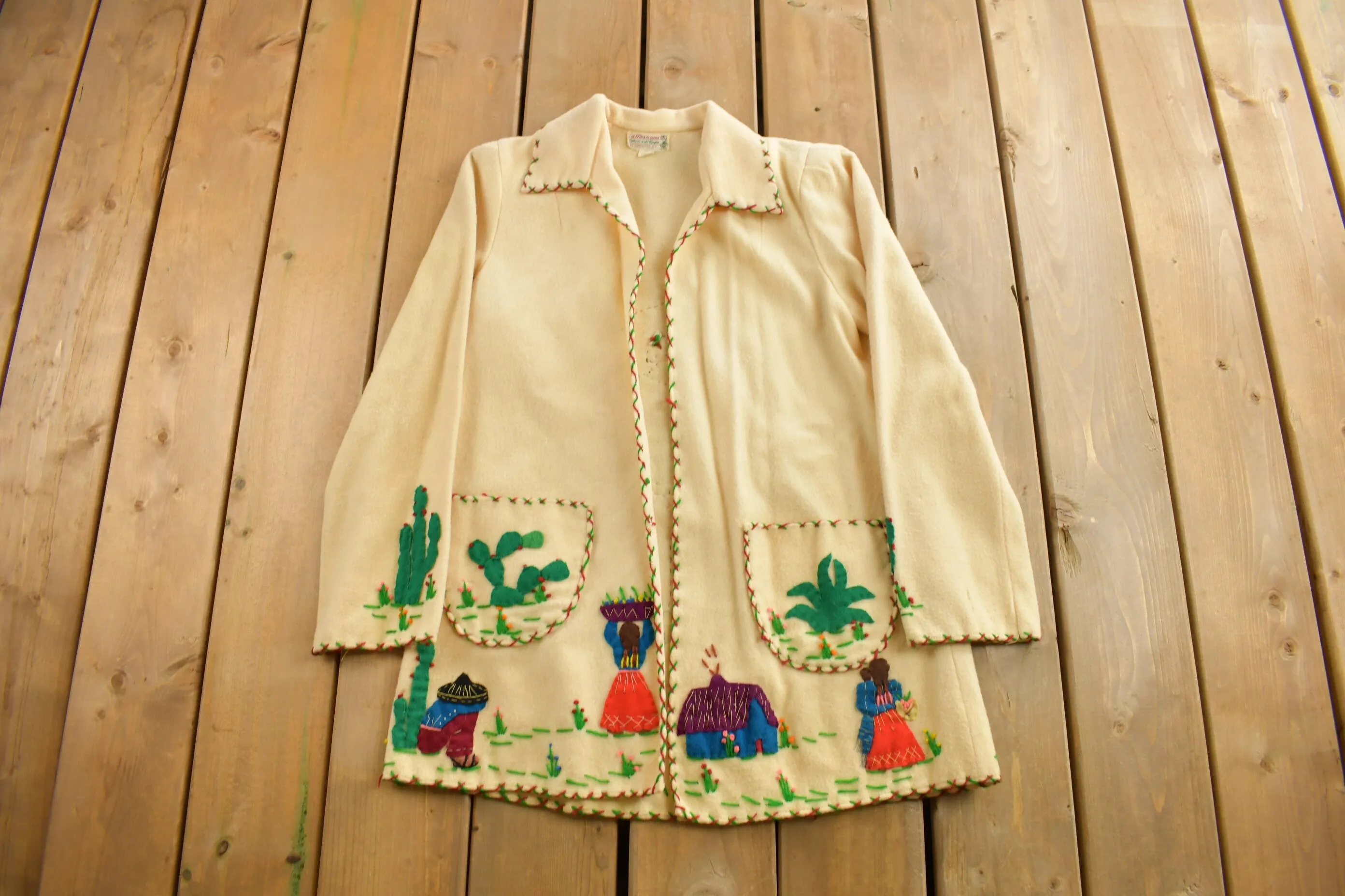 Vintage 1950s La Mexicana Mexican Embroidered Jacket / True Vintage / Souvenir / South Western / All Wool / Hand Embroidered