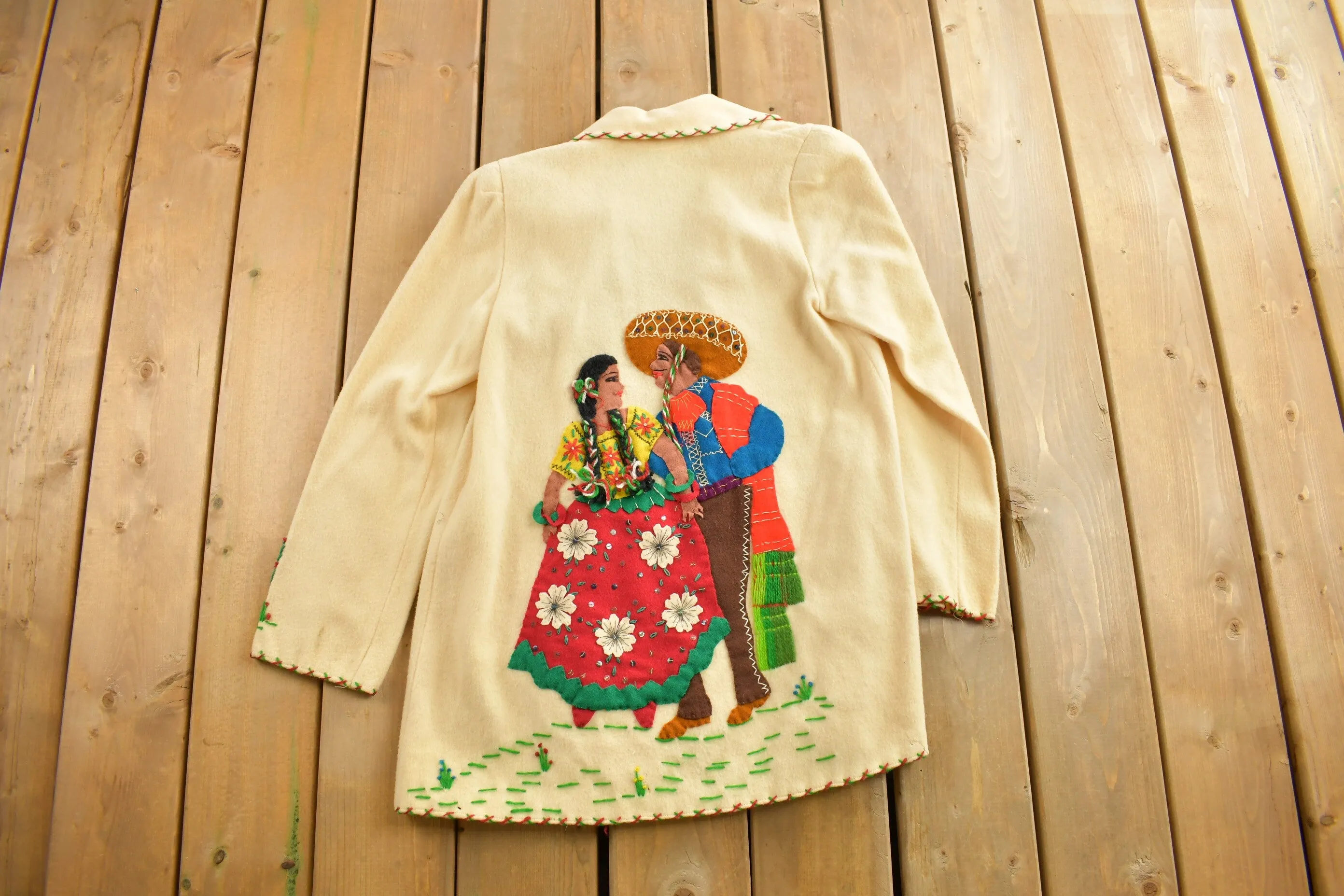 Vintage 1950s La Mexicana Mexican Embroidered Jacket / True Vintage / Souvenir / South Western / All Wool / Hand Embroidered