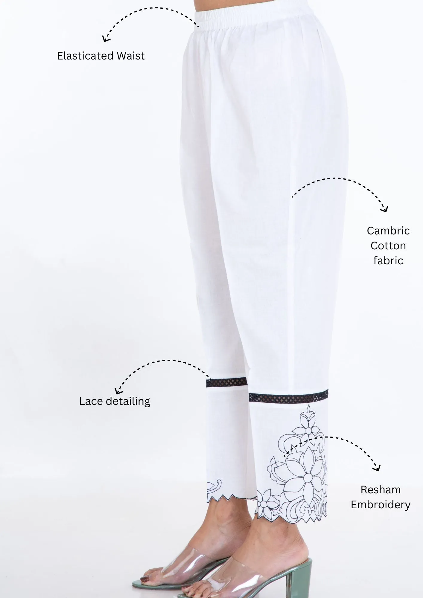 White Embroidered Pants