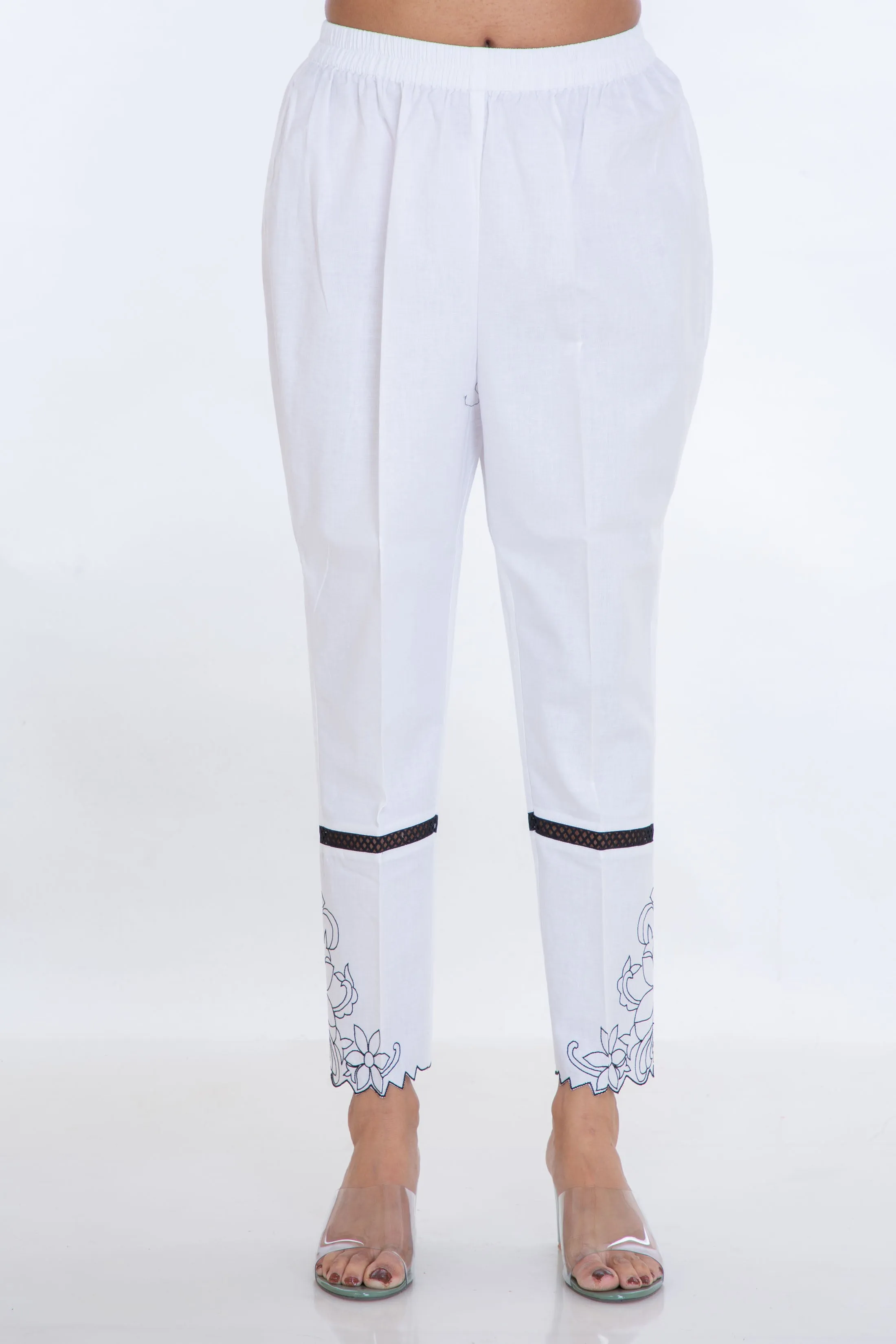 White Embroidered Pants