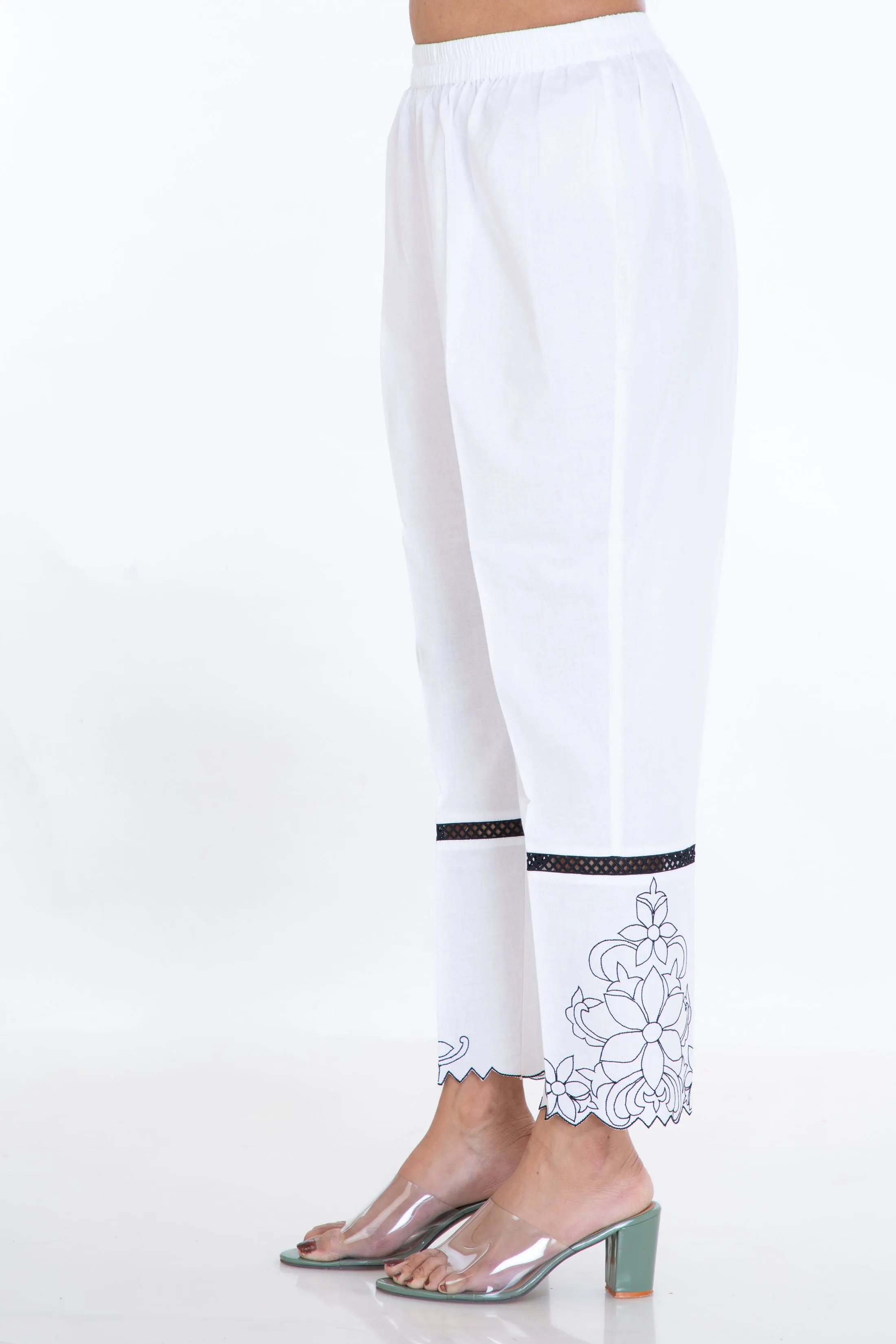 White Embroidered Pants