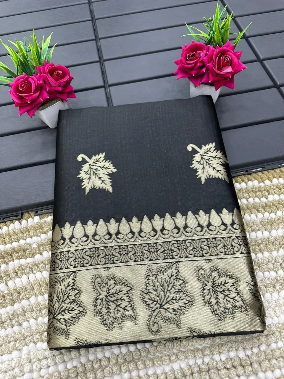 Women's Black Silk Saree for Pongal Makar Sankranti