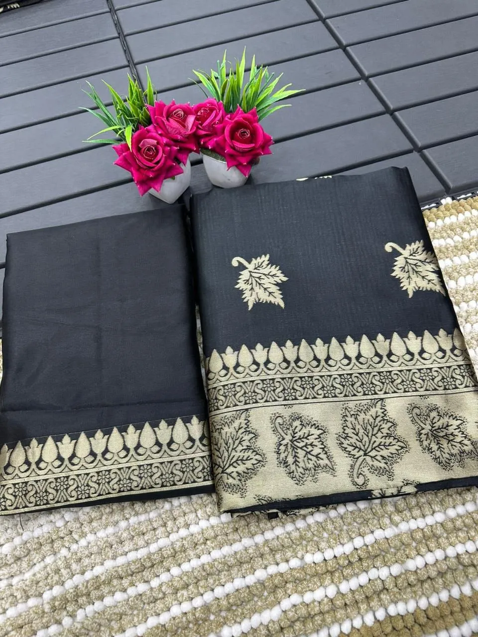 Women's Black Silk Saree for Pongal Makar Sankranti