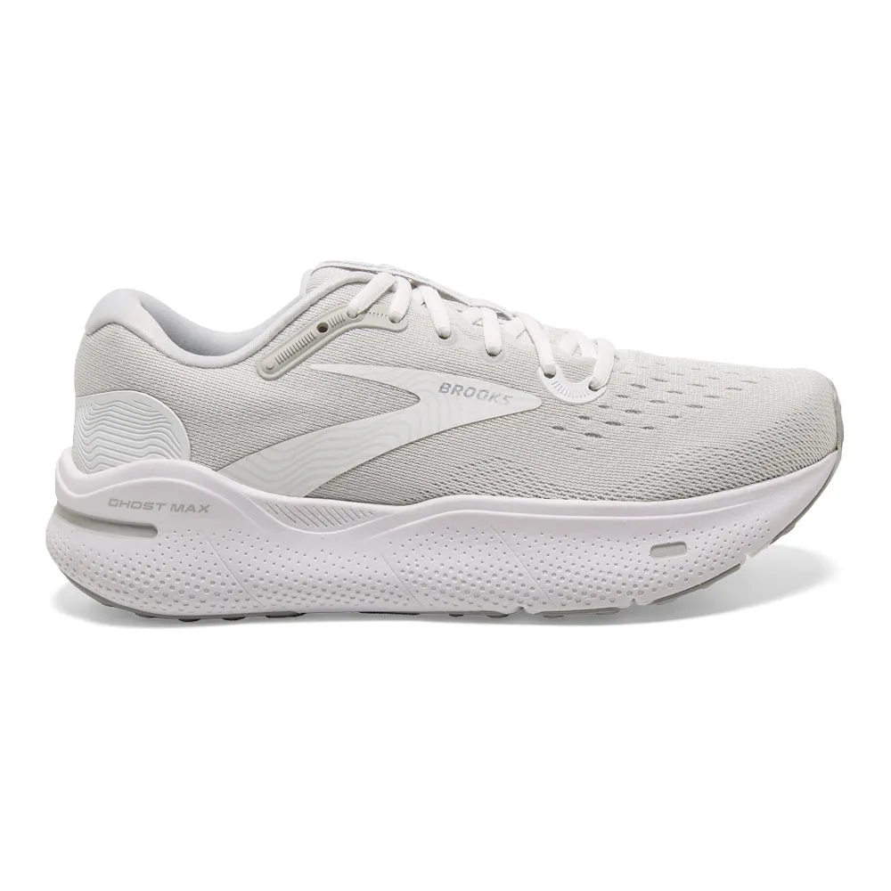 Women's Brooks Ghost Max, White/Oyster/Metallic Silver, 12 B Medium