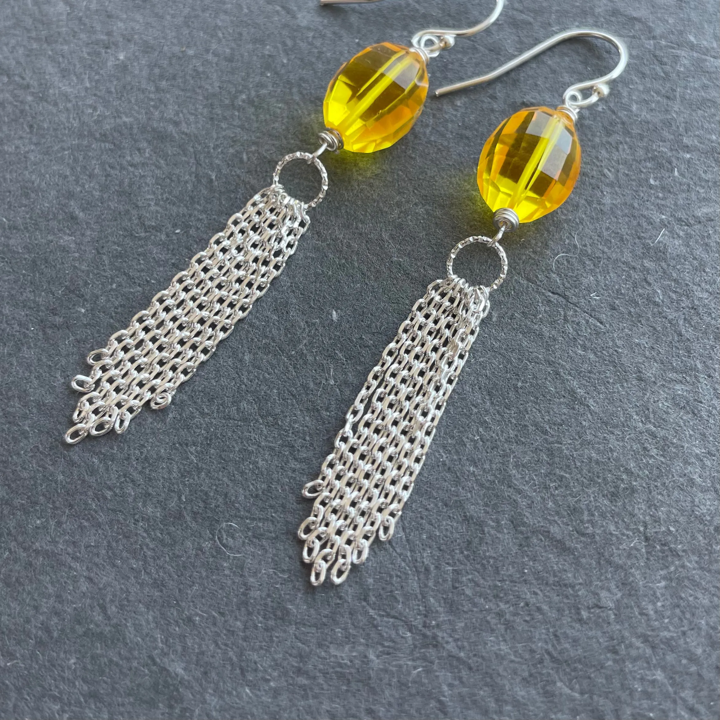 Yellow Tassel earrings, OOAK