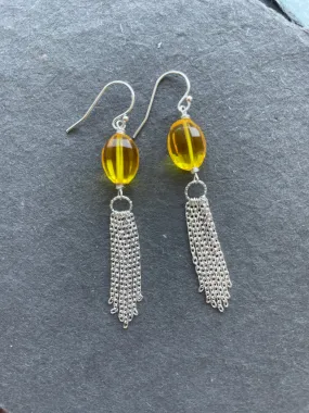 Yellow Tassel earrings, OOAK