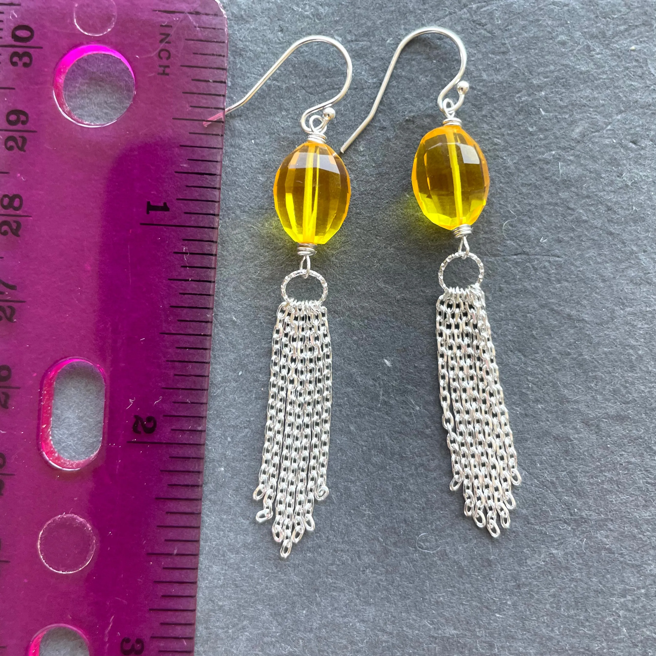 Yellow Tassel earrings, OOAK