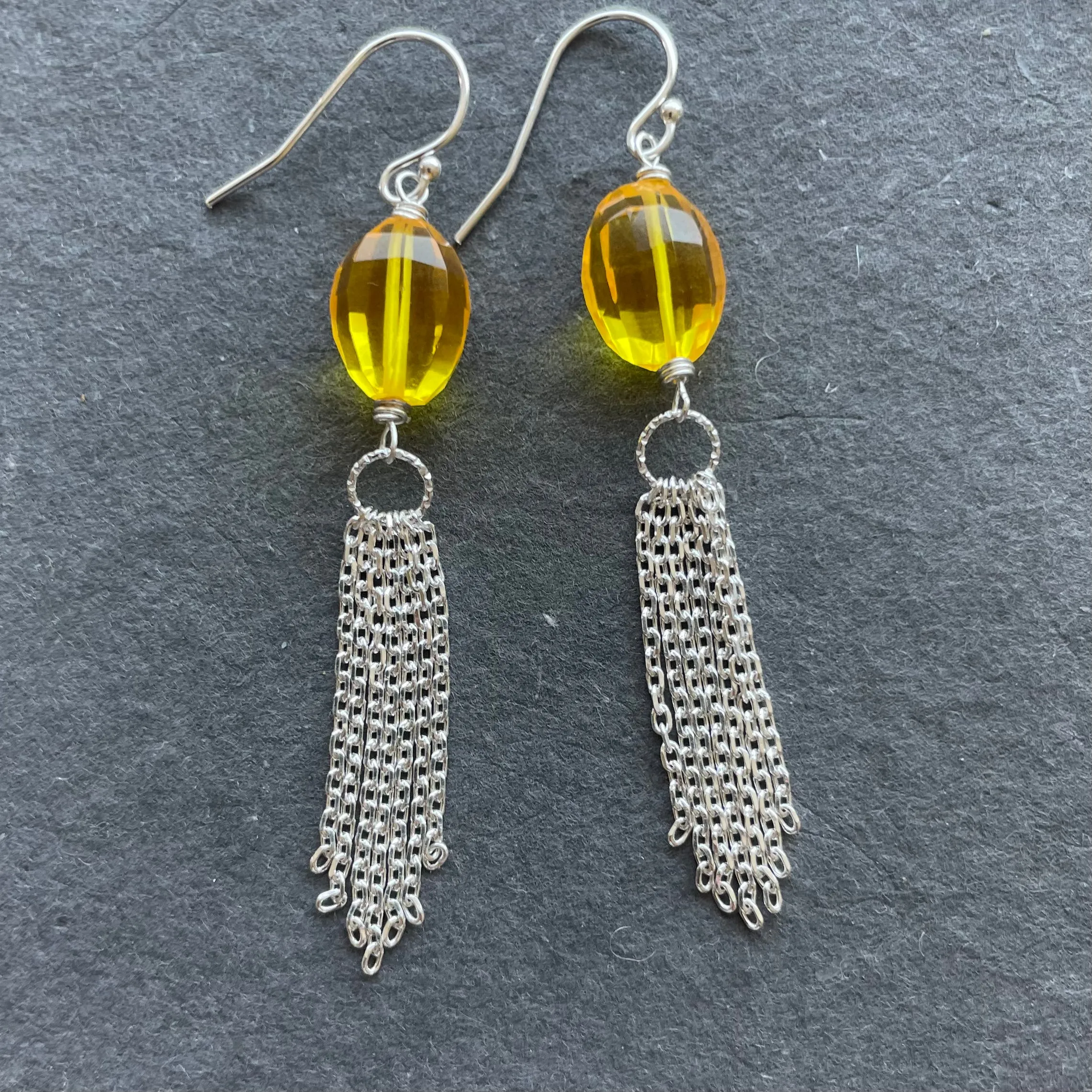 Yellow Tassel earrings, OOAK