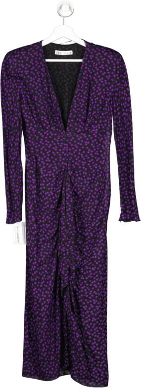 ZARA Purple Polka Dot Dress With Shoulder Pads UK XS